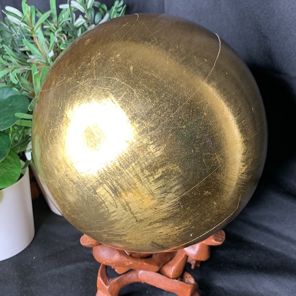 Large 7” diameter gilded solid wood sphere with wooden stand - Picture 8 of 14